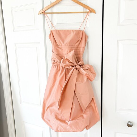 BCBGMAXAZRIA Peach Pink Silk Taffeta Bubble  Mini Dress Bow Women’s Size 2 - Picture 1 of 9
